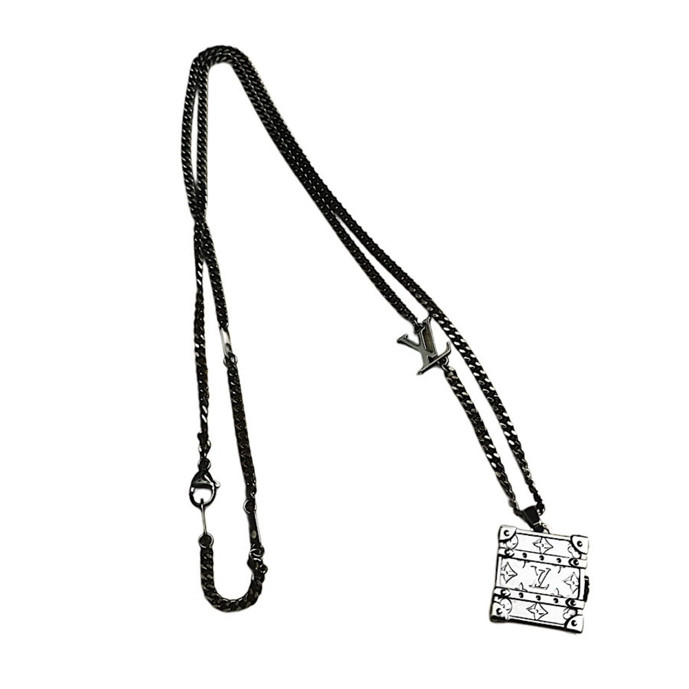 Authentic Louis Vuitton Silver Plated LV Charm Monogram Pillcase Necklace